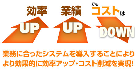 業務に合ったシステムを導入することによりより効果的に効率アップ・コスト削減を実現！